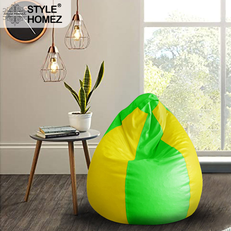 Style Homez Premium Leatherette Classic Bean Bag Size XL Green Yellow Color, Cover Only