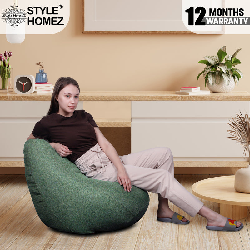 Style Homez ORGANIX Collection, Classic Bean Bag XL Size Green Color in Organic Jute Fabric, Cover Only