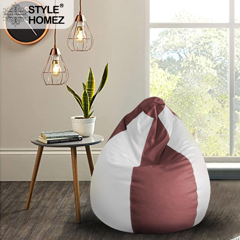 Style Homez Premium Leatherette Classic Bean Bag XL Size Maroon White Color Filled with Beans Fillers