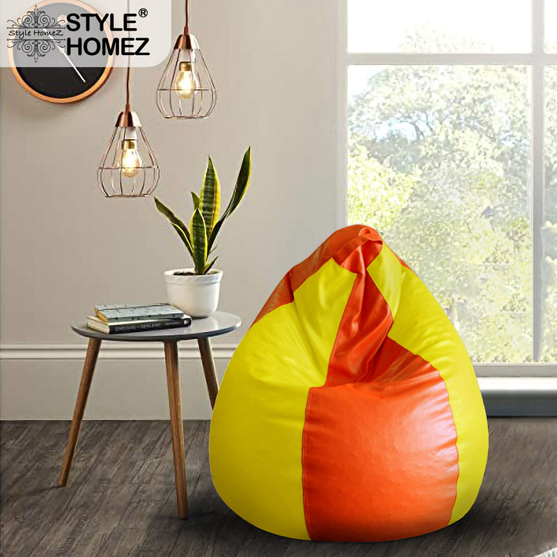 Style Homez Premium Leatherette Classic Bean Bag Size XL Orange Yellow Color, Cover Only