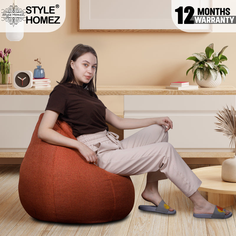 Style Homez ORGANIX Collection, Classic Bean Bag XL Size Orange Color in Organic Jute Fabric, Cover Only