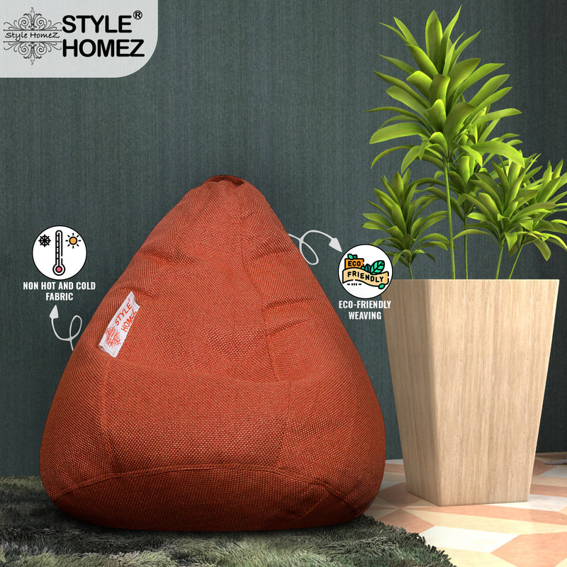 Style Homez ORGANIX Collection, Classic Bean Bag XL Size Orange Color in Organic Jute Fabric, Filled with Beans Fillers