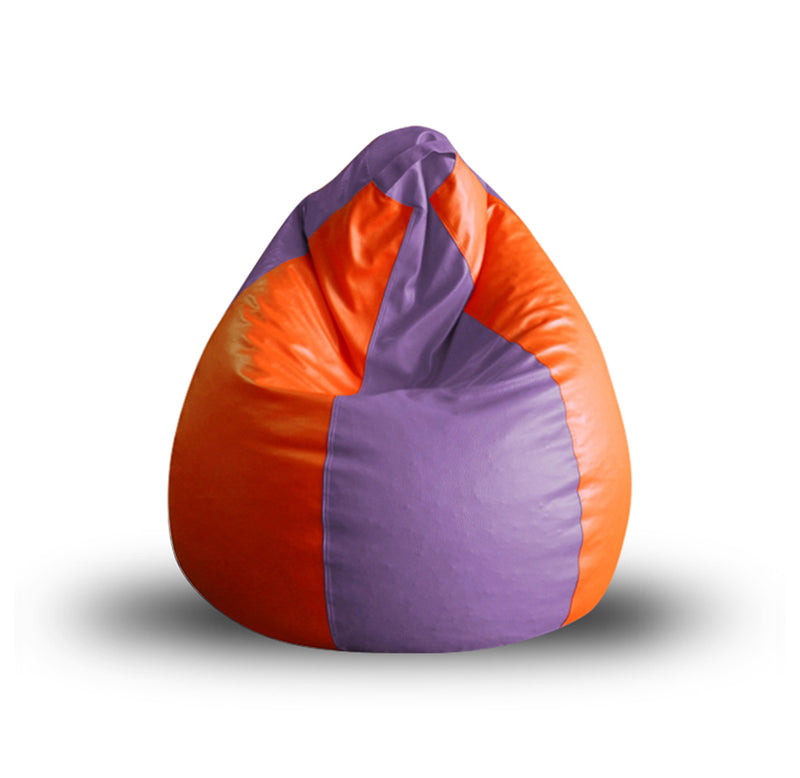 Style Homez Premium Leatherette Classic Bean Bag XL Size Purple Orange Color Filled with Beans Fillers