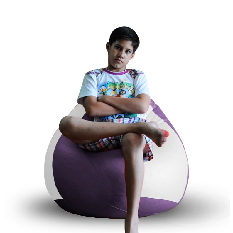 Style Homez Premium Leatherette Classic Bean Bag XL Size Purple White Color Filled with Beans Fillers
