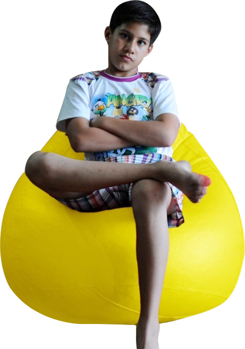 Style Homez Premium Leatherette Classic Bean Bag XL Size Yellow Color Filled with Beans Fillers