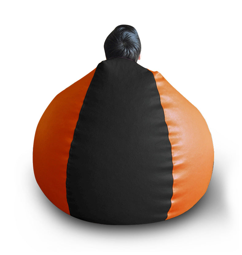 Style Homez Premium Leatherette Classic Bean Bag XXL Size Black Orange Color Filled with Beans Fillers