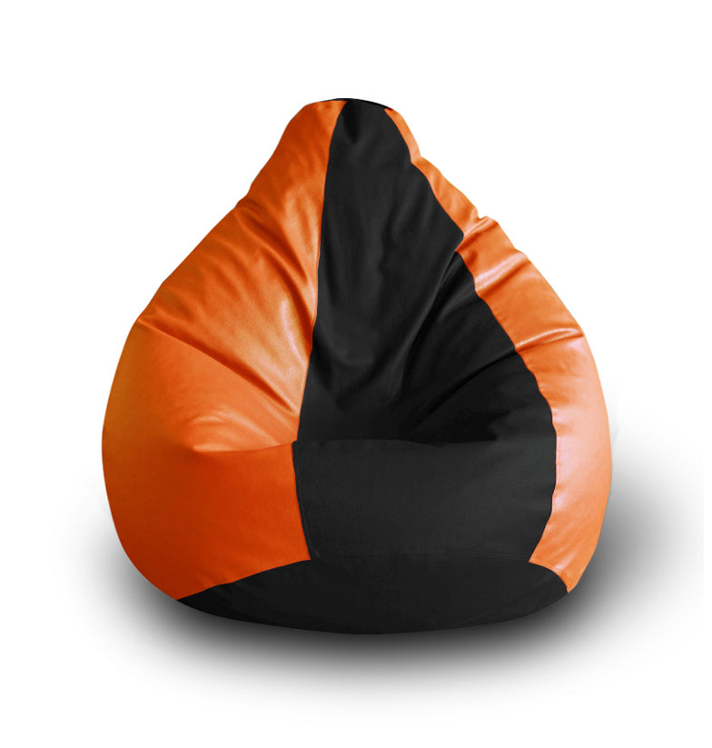 Style Homez Premium Leatherette Classic Bean Bag Size XXL Black Orange Color, Cover Only