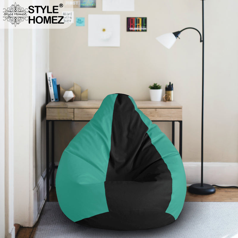 Style Homez Premium Leatherette Classic Bean Bag Size XXL Black Teal Color, Cover Only