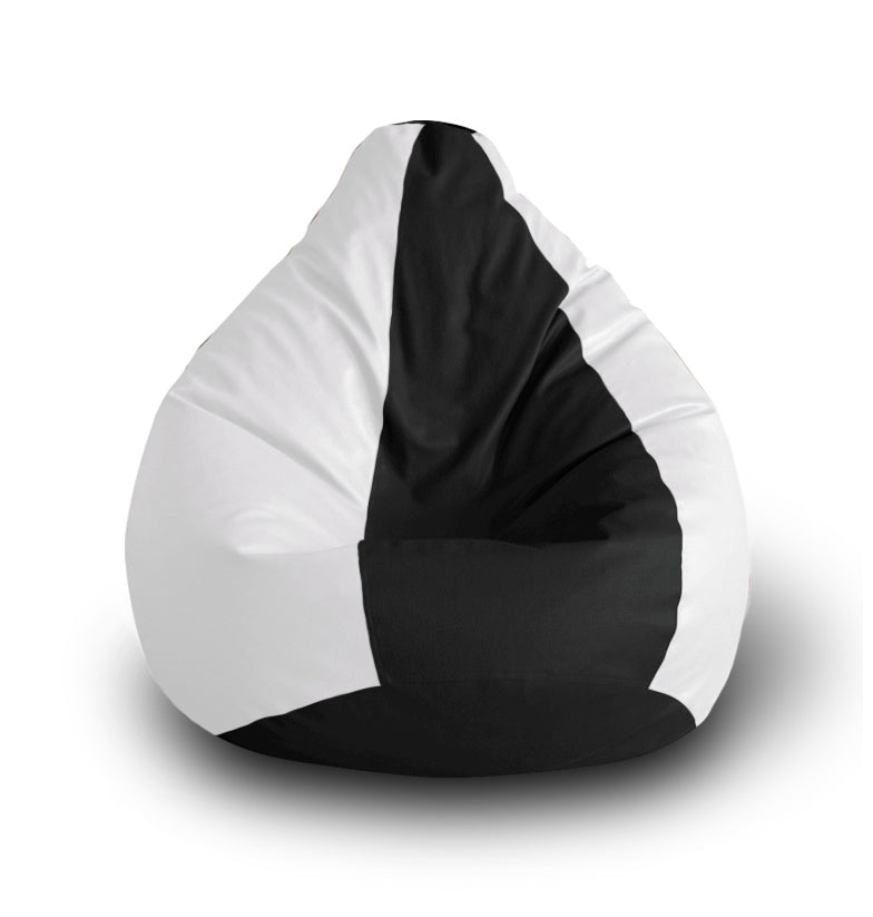 Style Homez Premium Leatherette Classic Bean Bag XXL Size Black White Color Filled with Beans Fillers