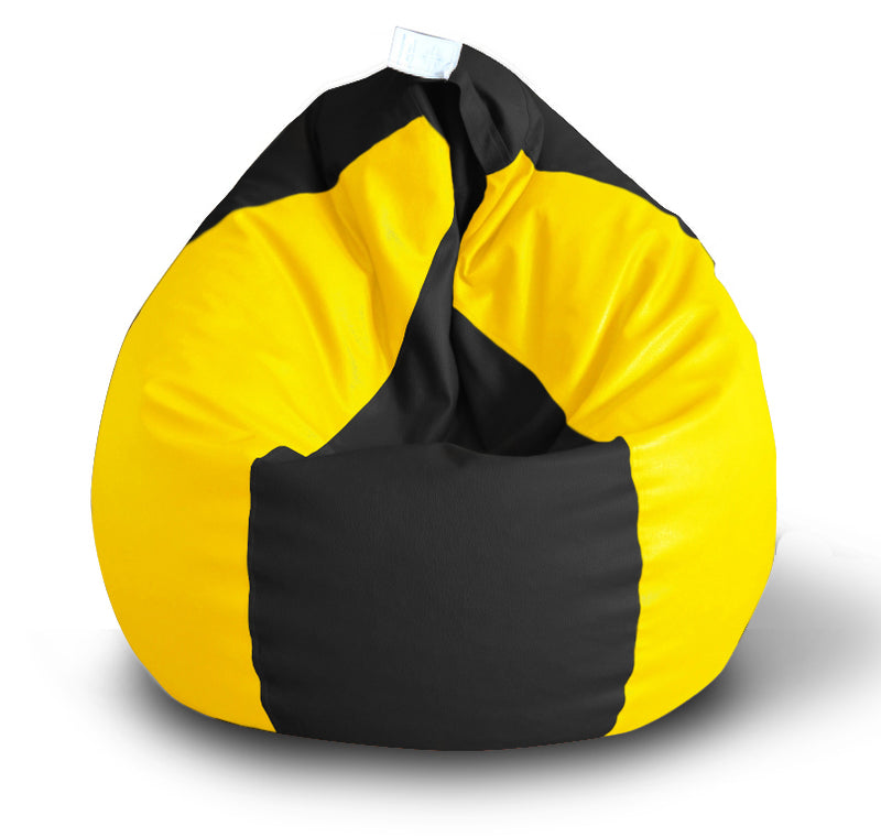 Style Homez Premium Leatherette Classic Bean Bag Size XXL Black Yellow Color, Cover Only