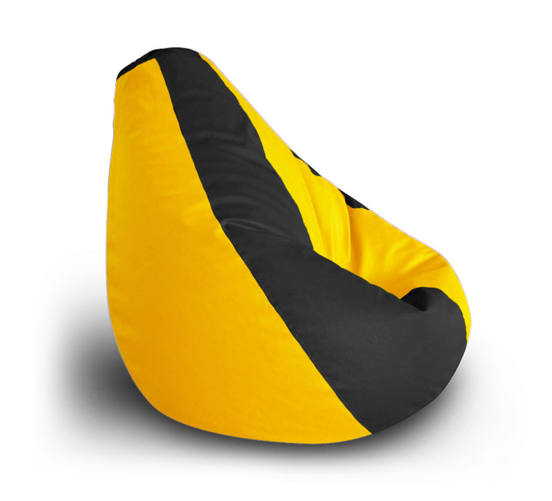 Style Homez Premium Leatherette Classic Bean Bag XXL Size Black Yellow Color Filled with Beans Fillers