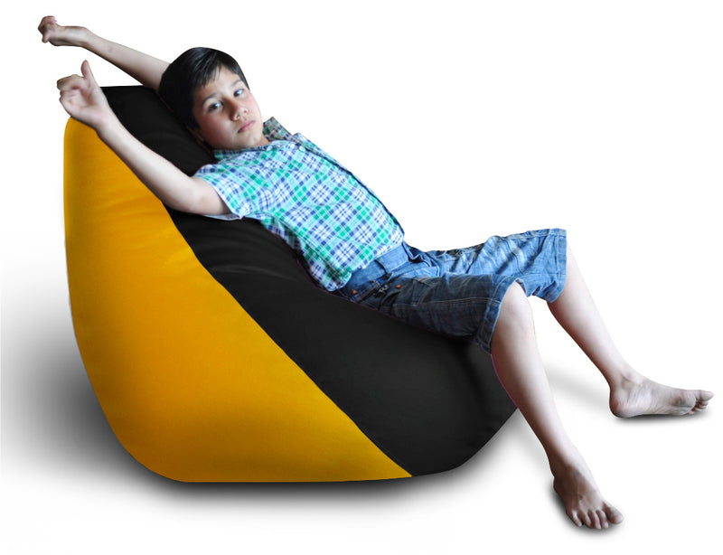 Style Homez Premium Leatherette Classic Bean Bag Size XXL Black Yellow Color, Cover Only
