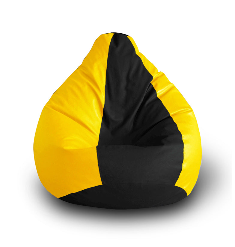 Style Homez Premium Leatherette Classic Bean Bag XXL Size Black Yellow Color Filled with Beans Fillers