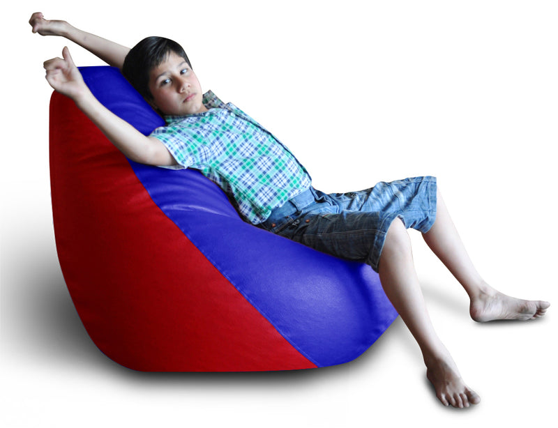 Style Homez Premium Leatherette Classic Bean Bag XXL Size Blue Red Color Filled with Beans Fillers