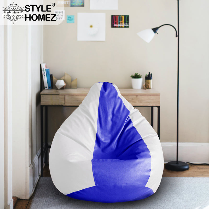 Style Homez Premium Leatherette Classic Bean Bag Size XXL Blue White Color, Cover Only