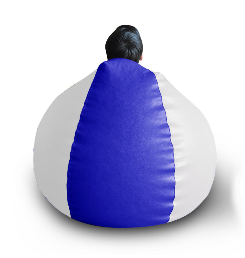 Style Homez Premium Leatherette Classic Bean Bag XXL Size Blue White Color Filled with Beans Fillers