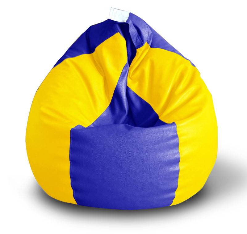 Style Homez Premium Leatherette Classic Bean Bag Size XXL Blue Yellow Color, Cover Only