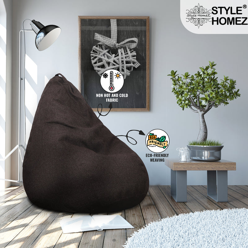 Style Homez ORGANIX Collection, Classic Bean Bag XXL Size Chocolate Brown Color in Organic Jute Fabric, Filled with Beans Fillers