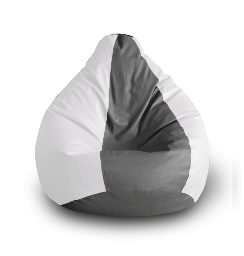Style Homez Premium Leatherette Classic Bean Bag XXL Size Grey White Color Filled with Beans Fillers