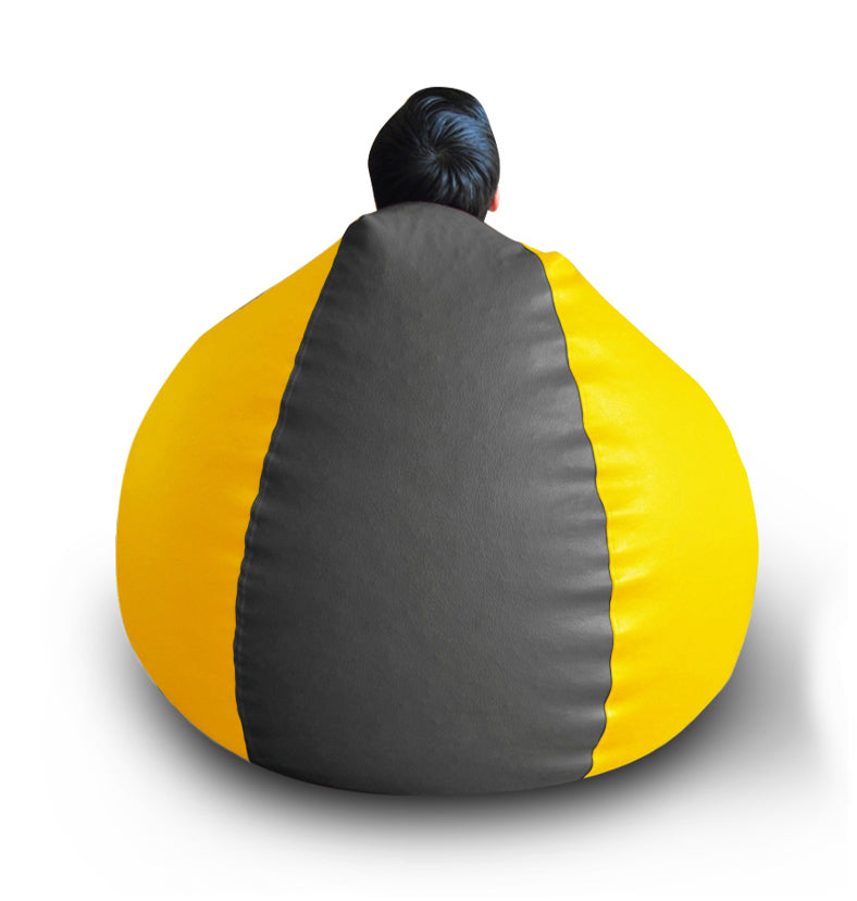 Style Homez Premium Leatherette Classic Bean Bag Size XXL Grey Yellow Color, Cover Only