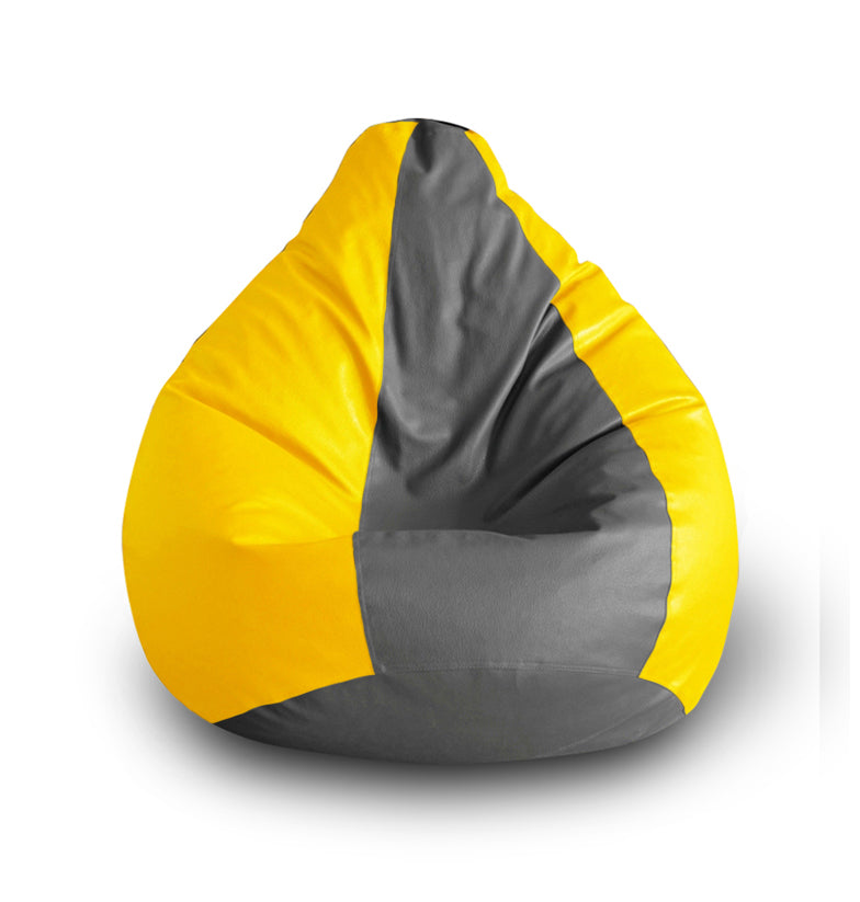 Style Homez Premium Leatherette Classic Bean Bag Size XXL Grey Yellow Color, Cover Only