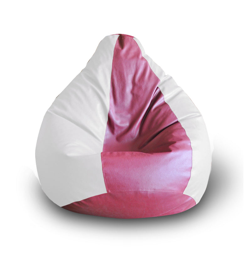 Style Homez Premium Leatherette Classic Bean Bag XXL Size Maroon White Color Filled with Beans Fillers