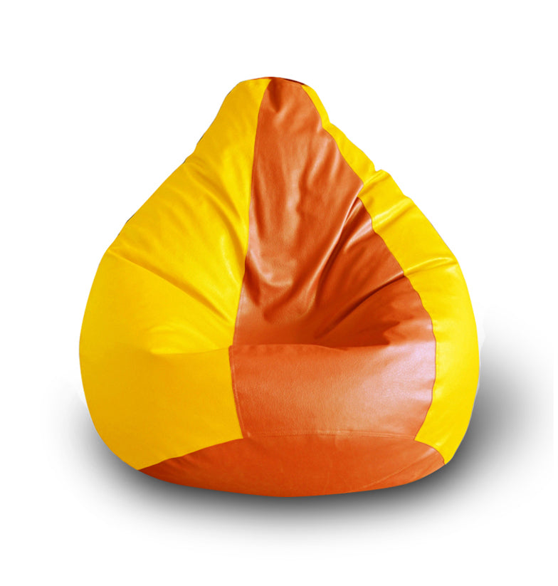 Style Homez Premium Leatherette Classic Bean Bag Size XXL Orange Yellow Color, Cover Only