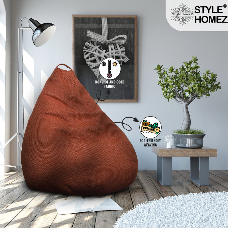 Style Homez ORGANIX Collection, Classic Bean Bag XXL Size Orange Color in Organic Jute Fabric, Cover Only