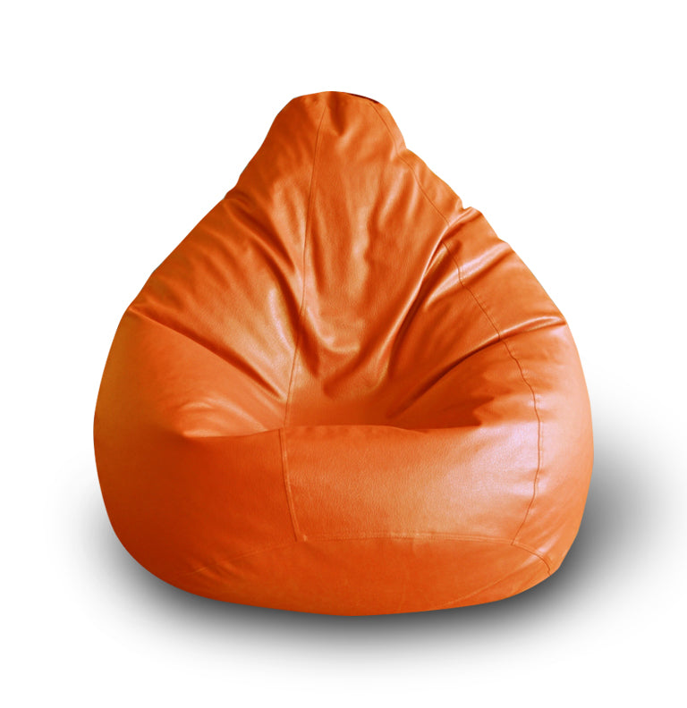 Style Homez Premium Leatherette Classic Bean Bag XXL Size Orange Color Filled with Beans Fillers