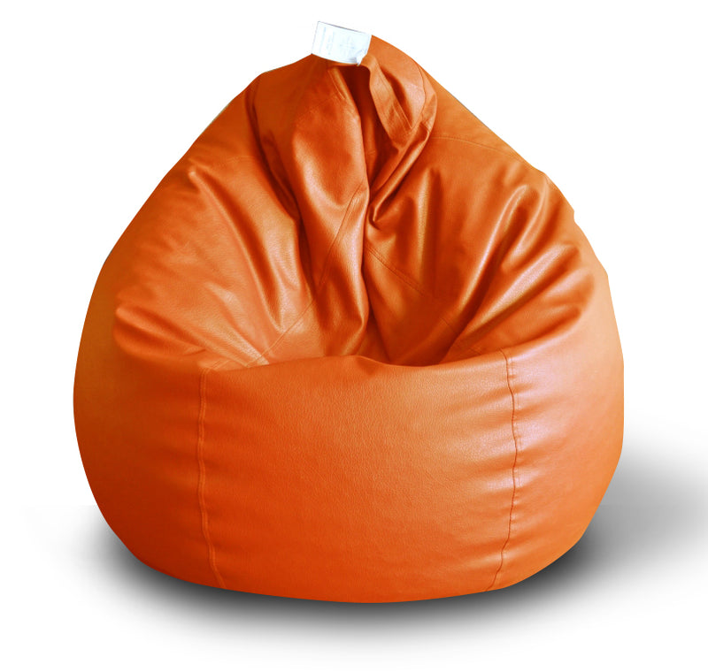Style Homez Premium Leatherette Classic Bean Bag XXL Size Orange Color Filled with Beans Fillers