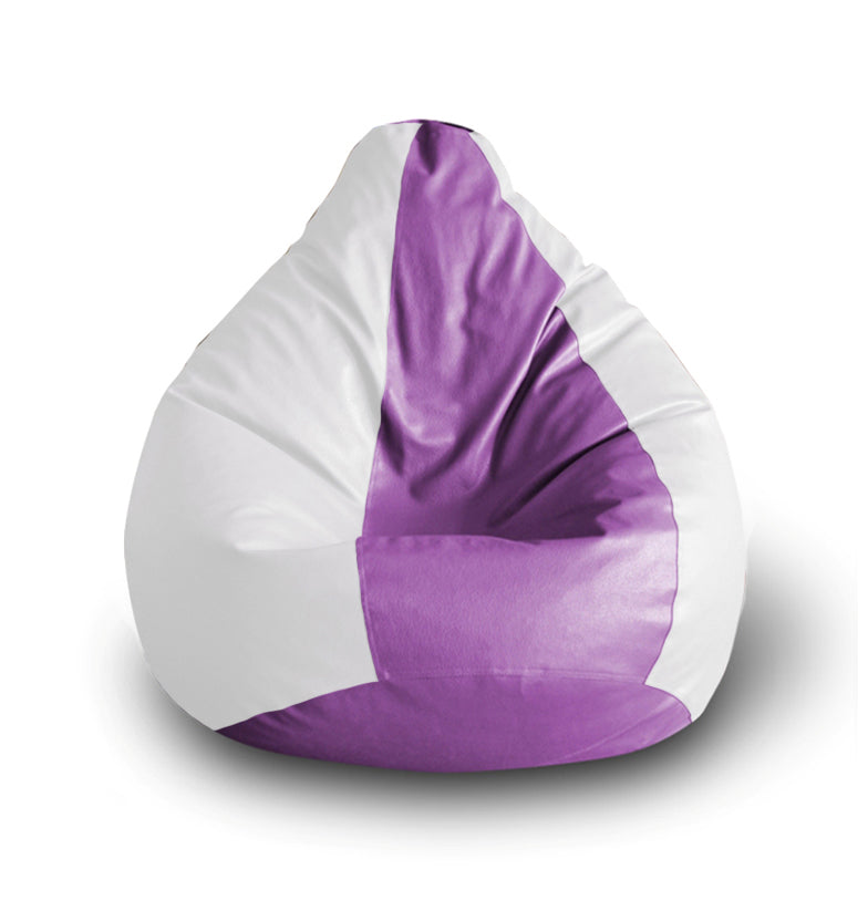 Style Homez Premium Leatherette Classic Bean Bag XXL Size Purple White Color Filled with Beans Fillers