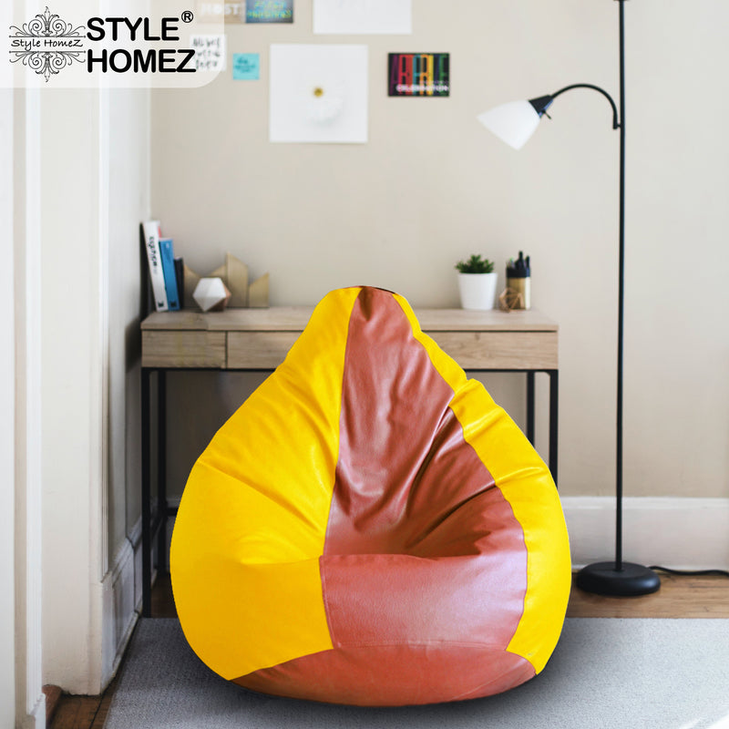 Style Homez Premium Leatherette Classic Bean Bag Size XXL Tan Yellow Color, Cover Only