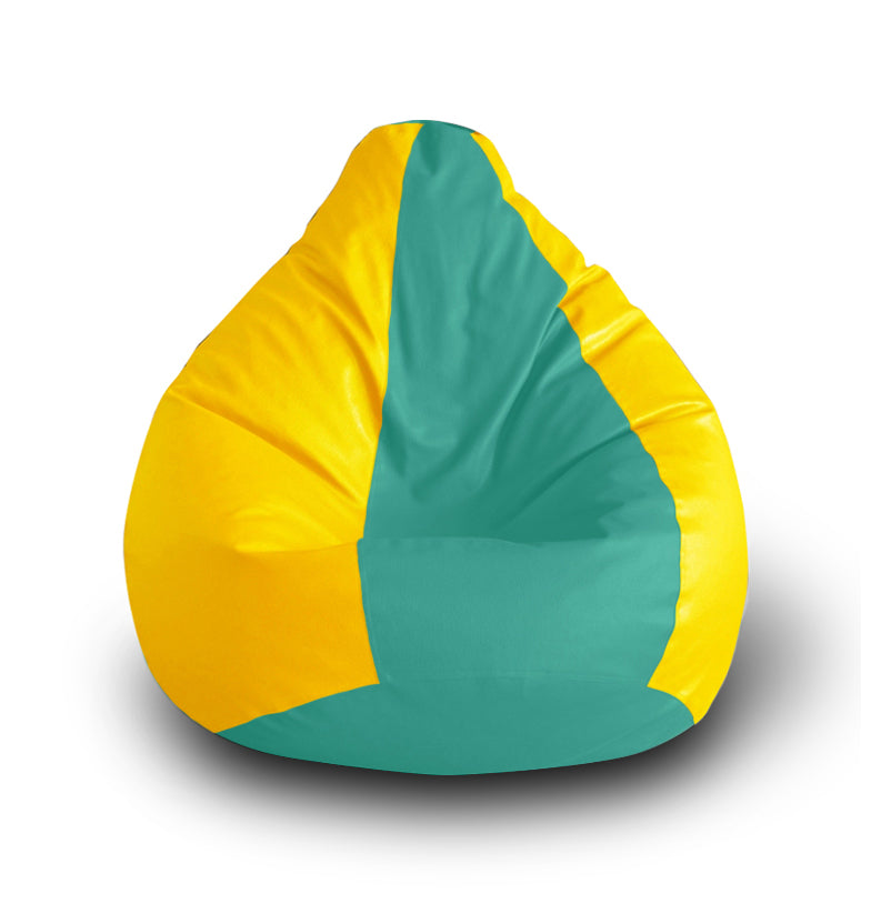 Style Homez Premium Leatherette Classic Bean Bag XXL Size Teal Yellow Color Filled with Beans Fillers