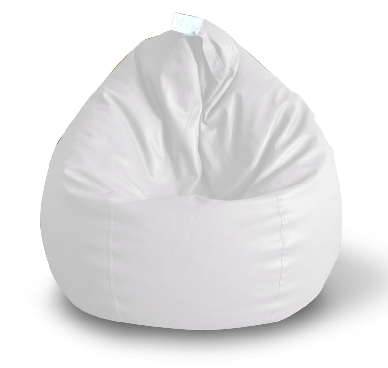 Style Homez Premium Leatherette Classic Bean Bag XXL Size White Color Filled with Beans Fillers