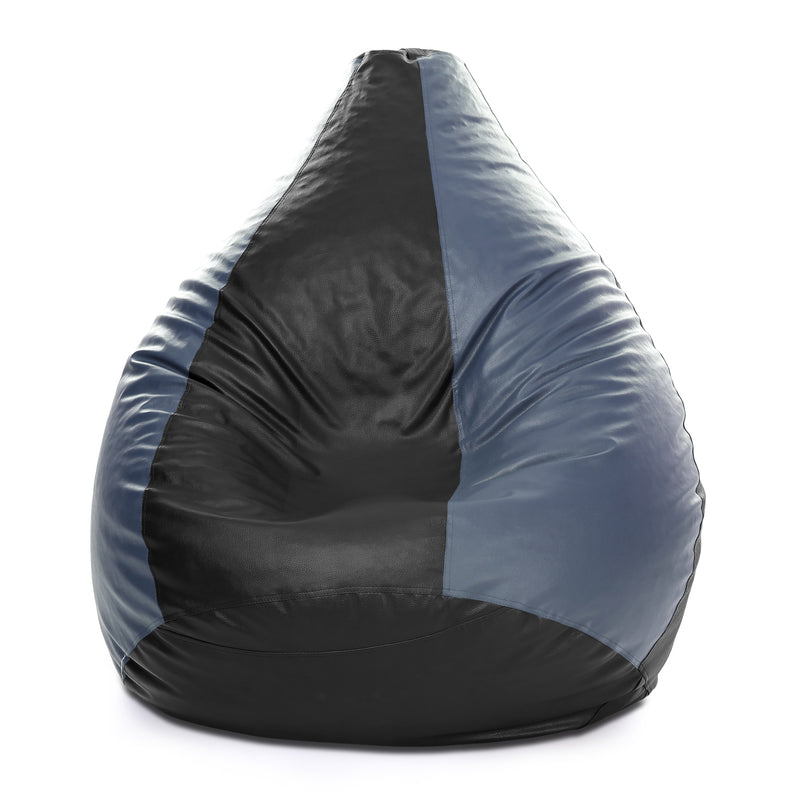 Style Homez Premium Leatherette Classic Bean Bag XXXL Size Black Grey Color Filled with Beans Fillers
