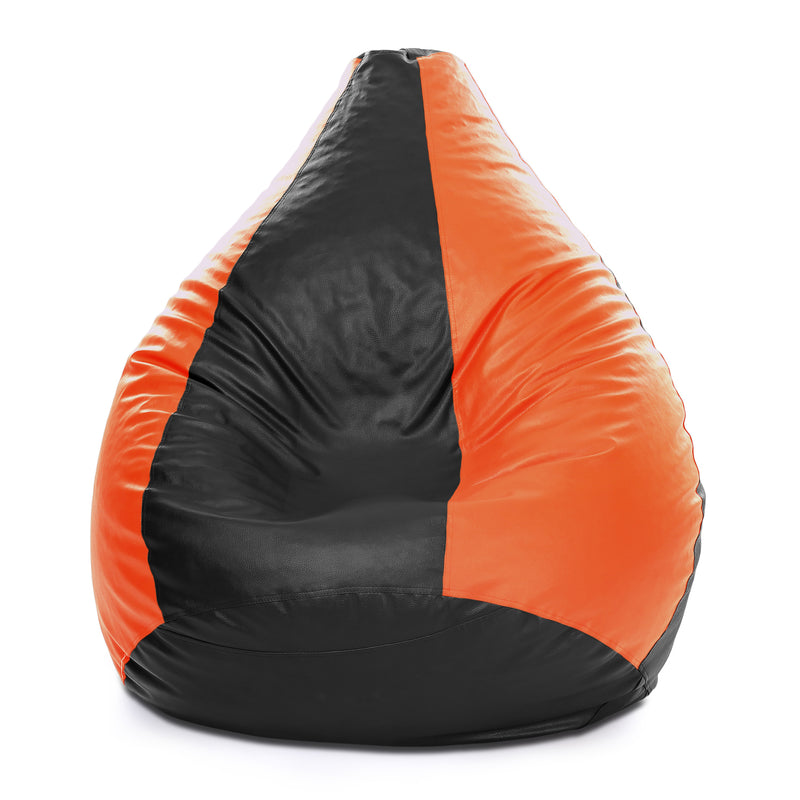 Style Homez Premium Leatherette Classic Bean Bag Size XXXL Black Orange Color, Cover Only