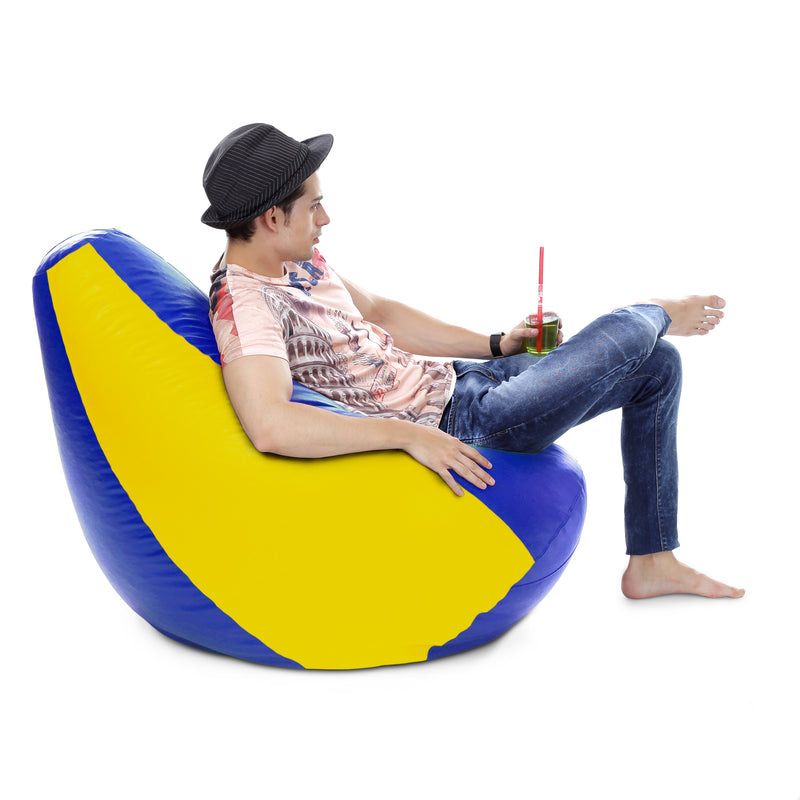 Style Homez Premium Leatherette Classic Bean Bag XXXL Size Blue Yellow Color Filled with Beans Fillers
