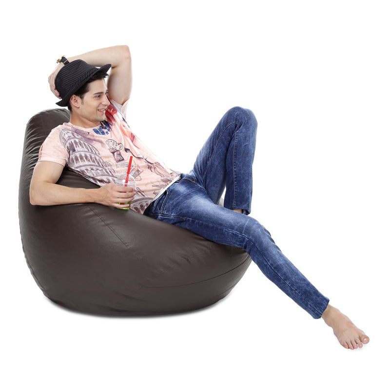 Style Homez Premium Leatherette Classic Bean Bag XXXL Size Chocolate Brown Color Filled with Beans Fillers