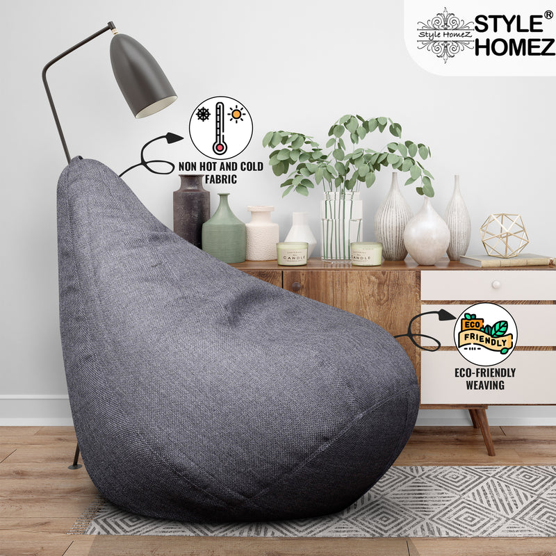 Style Homez ORGANIX Collection, Classic Bean Bag XXXL Size Grey Color in Organic Jute Fabric, Cover Only
