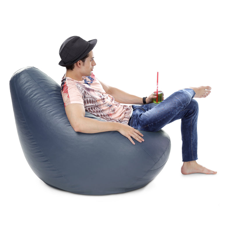 Style Homez Premium Leatherette Classic Bean Bag XXXL Size Grey Color Filled with Beans Fillers