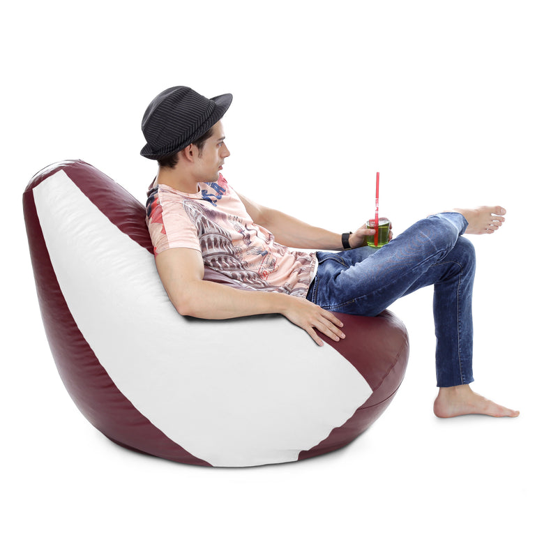 Style Homez Premium Leatherette Classic Bean Bag Size XXXL Maroon White Color, Cover Only
