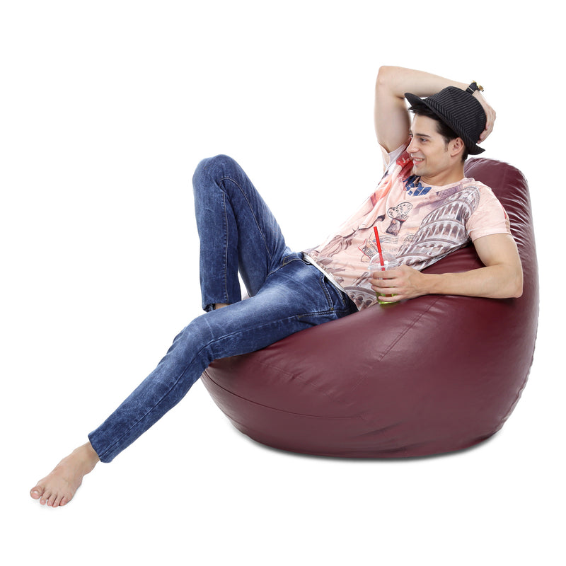 Style Homez Premium Leatherette Classic Bean Bag XXXL Size Maroon Color Filled with Beans Fillers