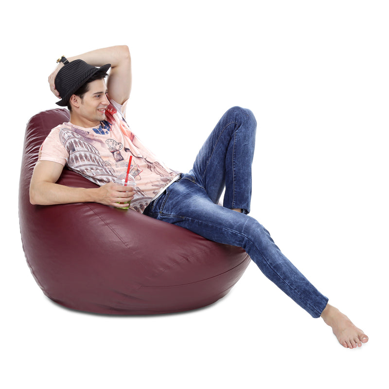 Style Homez Premium Leatherette Classic Bean Bag XXXL Size Maroon Color Filled with Beans Fillers