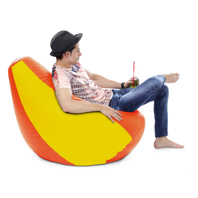 Style Homez Premium Leatherette Classic Bean Bag XXXL Size Orange Yellow Color Filled with Beans Fillers
