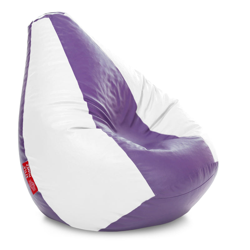 Style Homez Premium Leatherette Classic Bean Bag XXXL Size Purple White Color Filled with Beans Fillers