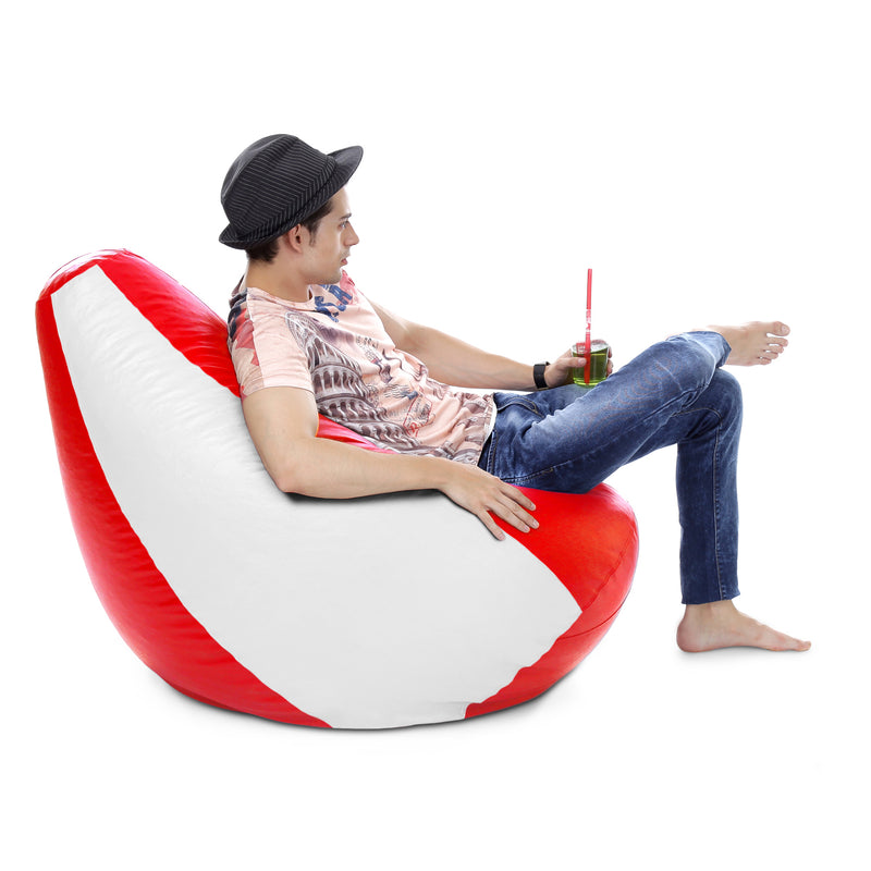 Style Homez Premium Leatherette Classic Bean Bag XXXL Size Red White Color Filled with Beans Fillers