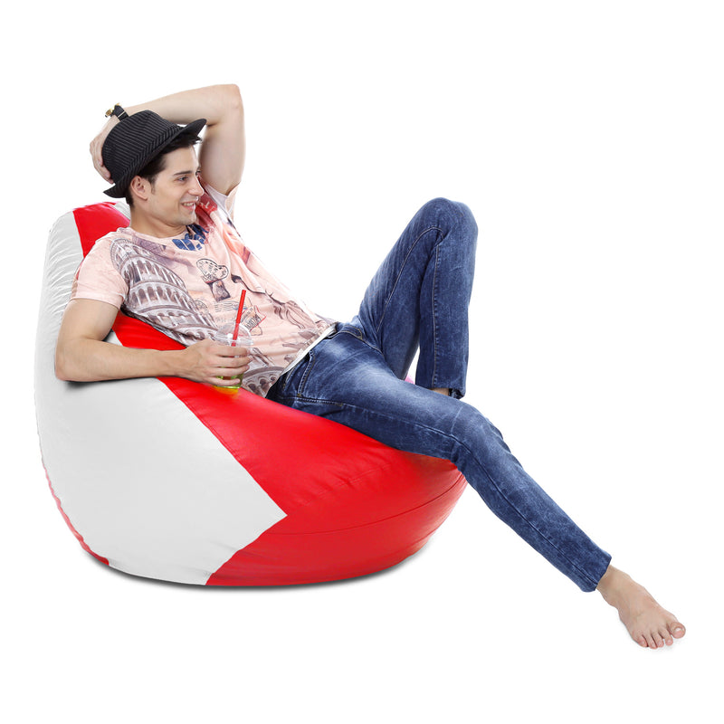 Style Homez Premium Leatherette Classic Bean Bag Size XXXL Red White Color, Cover Only