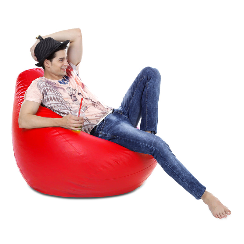 Style Homez Premium Leatherette Classic Bean Bag XXXL Size Red Color Filled with Beans Fillers