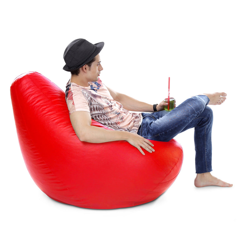Style Homez Premium Leatherette Classic Bean Bag XXXL Size Red Color Filled with Beans Fillers