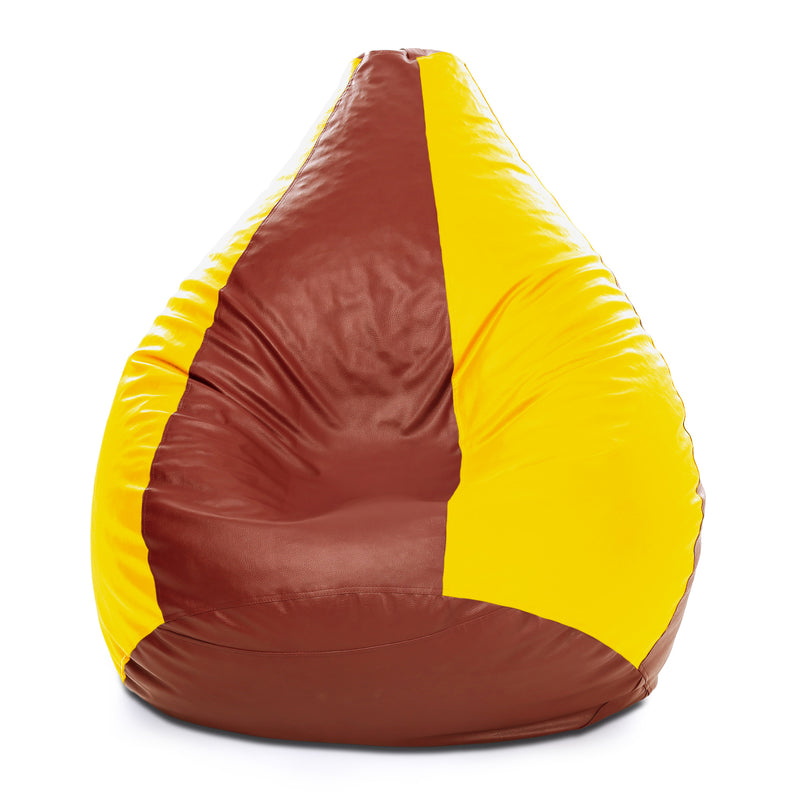 Style Homez Premium Leatherette Classic Bean Bag XXXL Size Tan Yellow Color Filled with Beans Fillers